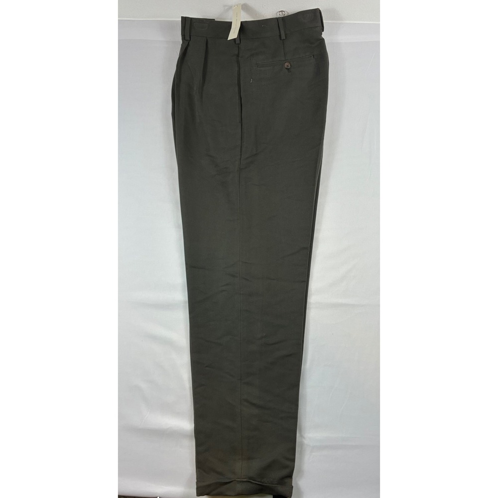 Perry Ellis Dress Pants Mens 32x30 Green NWT Pleated Cuffed Rayon Blend Trousers